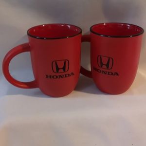 Set of Two Honda Logo Ceramic Coffee / Tea Mugs in Red with Black Logo & Rim